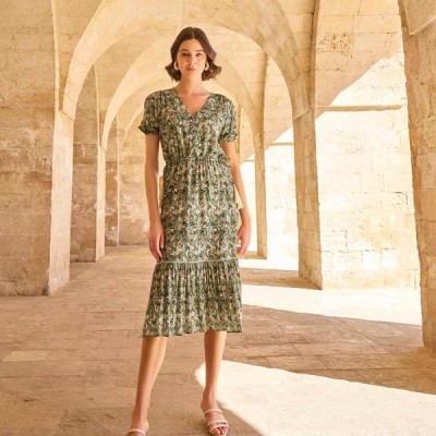 Arias Closet Yaprak Desenli Kısa Kollu Elbise