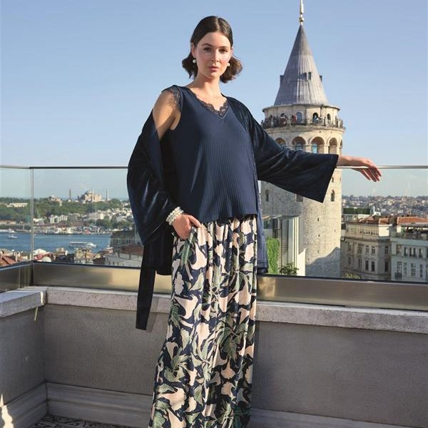 Arias Closet Yaprak Desenli Ve Dantelli 3'Lü Pijama Takımı