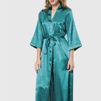 Arias Closet Zümrüt Uzun Saten Sabahlık