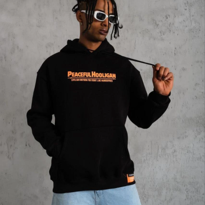 Armalı Baskılı Kapüşonlu Sweatshirt - Siyah