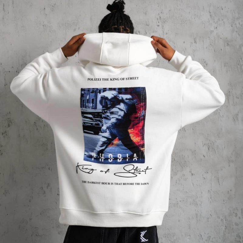 Astronot Baskılı Kapüşonlu Sweat - Beyaz -