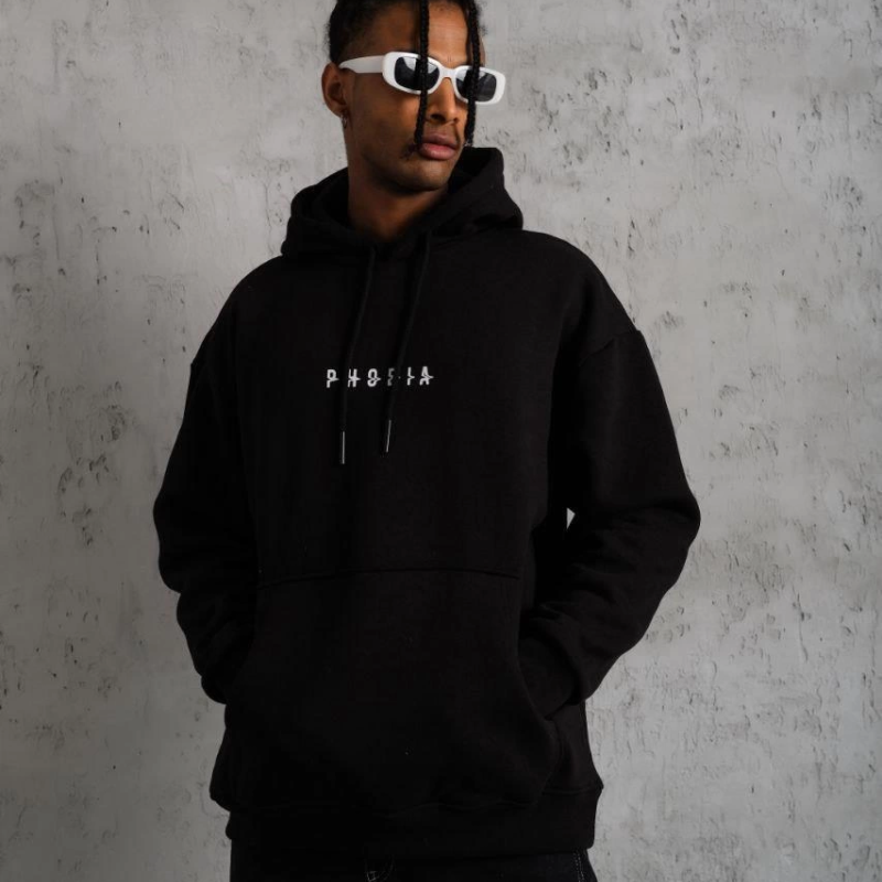 Astronot Baskılı Kapüşonlu Sweat - Siyah -