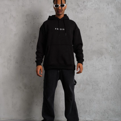 Astronot Baskılı Kapüşonlu Sweat - Siyah -