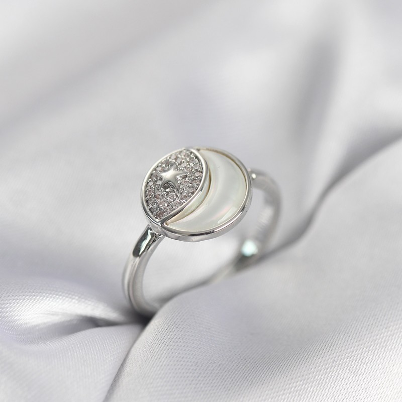 Ay Yıldız Model Gümüş Renk Zirkon Taşlı Kadın Yüzük