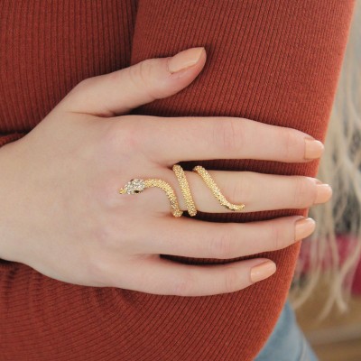 Ayarlanabilir Gold Renk Zirkon Taşlı Yılan Yüzük