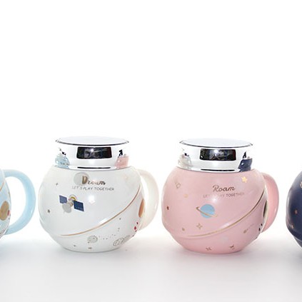 Ayna Kapaklı Astronot Tasarımlı Porselen Kupa Bardak