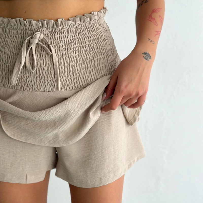 Ayrobin Şortlu Etek - Bej -