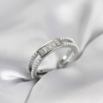 Baget Zirkon Taşlı Gümüş Renk İncili Kadın Yüzük