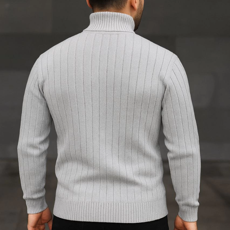 Balıkcı Yaka Bağazlı Triko Kazak Pamuklu Kalın Fitilli Dokuma, - Gri