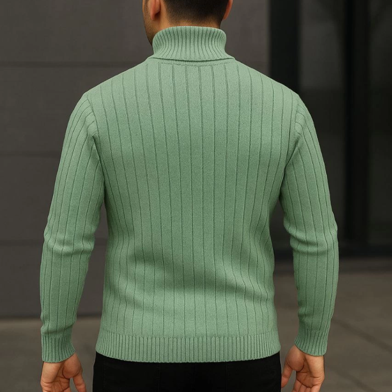 Balıkcı Yaka Bağazlı Triko Kazak Pamuklu Kalın Fitilli Dokuma, Regular Fit Uzun Kollu Kışlık Model - Mint Yeşili