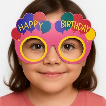 Balon Desenli Karton Doğum Günü Gözlükleri 6 Adet Pembe Renk 