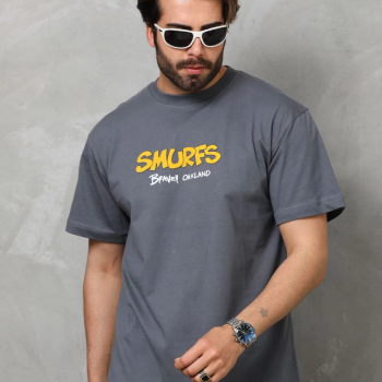 Basic Bisiklet Yaka Oversize T-Shirt - Füme -