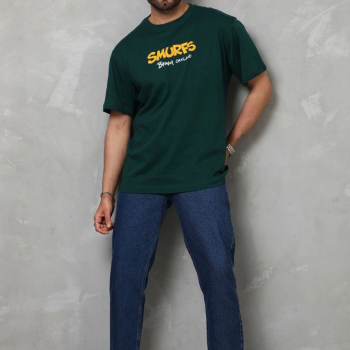 Basic Bisiklet Yaka Oversize T-Shirt - Yeşil -