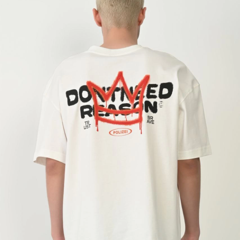 Baskılı Bisiklet Yaka Oversize T-Shirt - Beyaz -