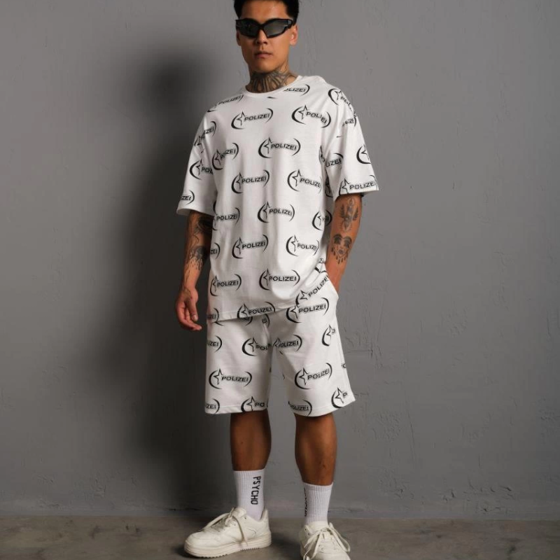 Baskılı İkili Şortlu Takım - Beyaz -