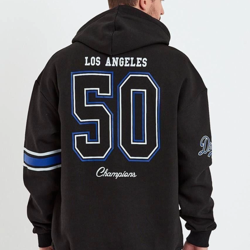 Baskılı Kapşonlu Üç iplik Oversize Sweatshirt - Siyah