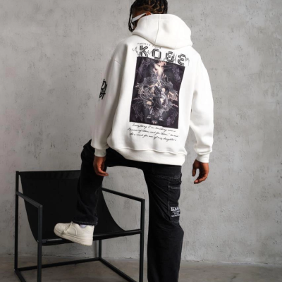 Baskılı Kapüşonlu Sweat - Beyaz -