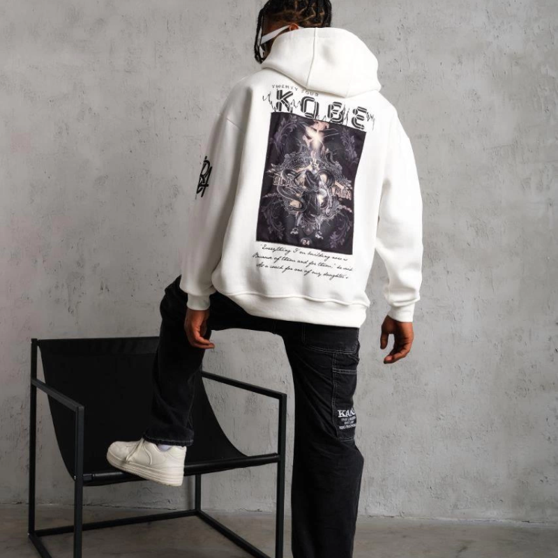 Baskılı Kapüşonlu Sweat - Beyaz -