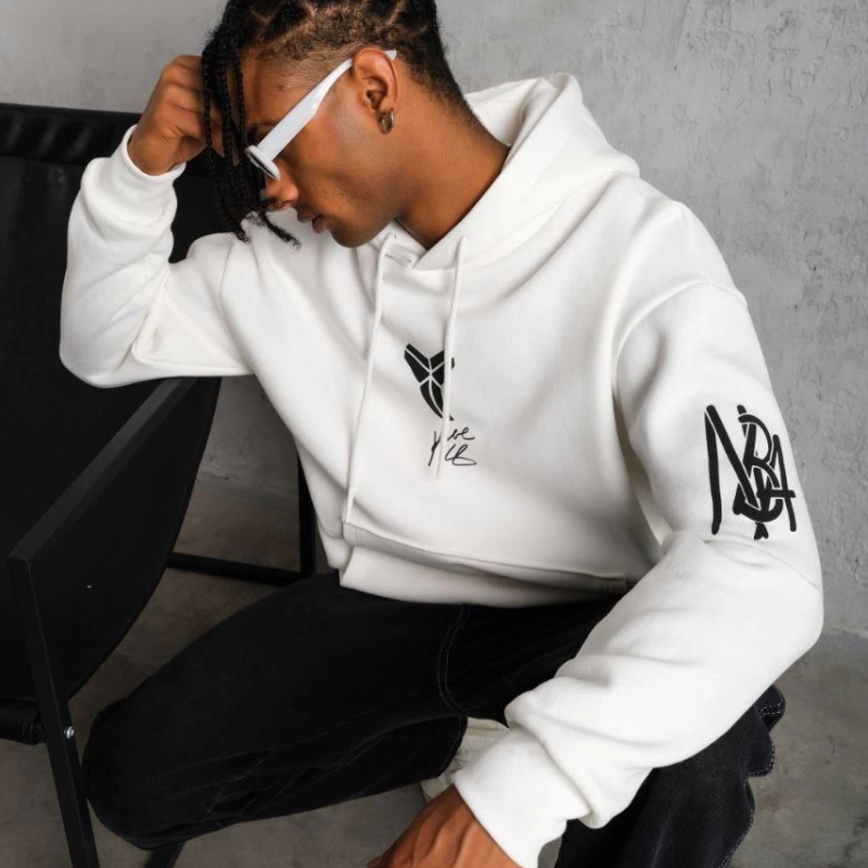 Baskılı Kapüşonlu Sweat - Beyaz -