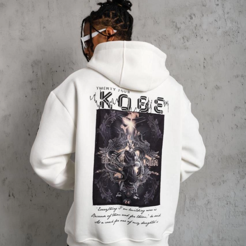 Baskılı Kapüşonlu Sweat - Beyaz -