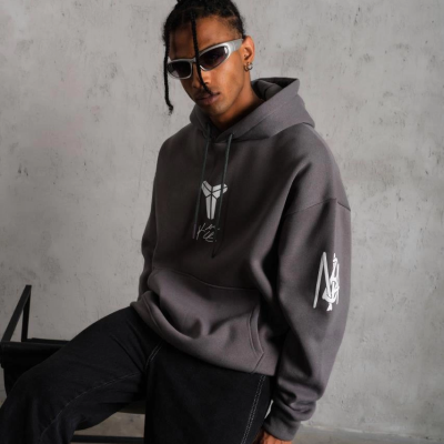 Baskılı Kapüşonlu Sweat - Gri