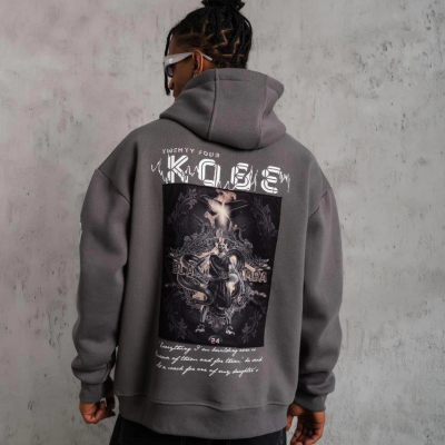 Baskılı Kapüşonlu Sweat - Gri