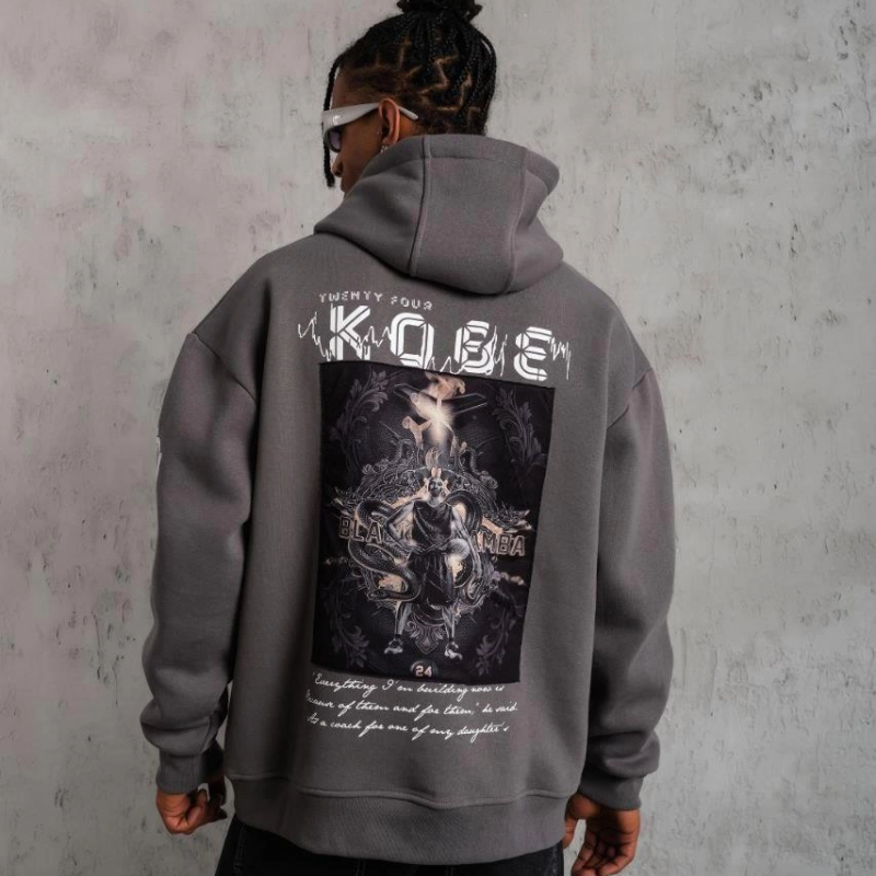 Baskılı Kapüşonlu Sweat - Gri