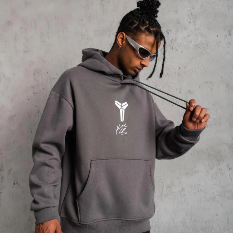 Baskılı Kapüşonlu Sweat - Gri