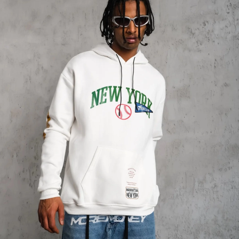 Baskılı Kapüşonlu Sweatshirt - Beyaz -