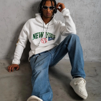 Baskılı Kapüşonlu Sweatshirt - Beyaz -