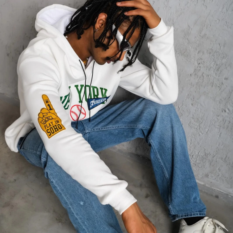 Baskılı Kapüşonlu Sweatshirt - Beyaz -