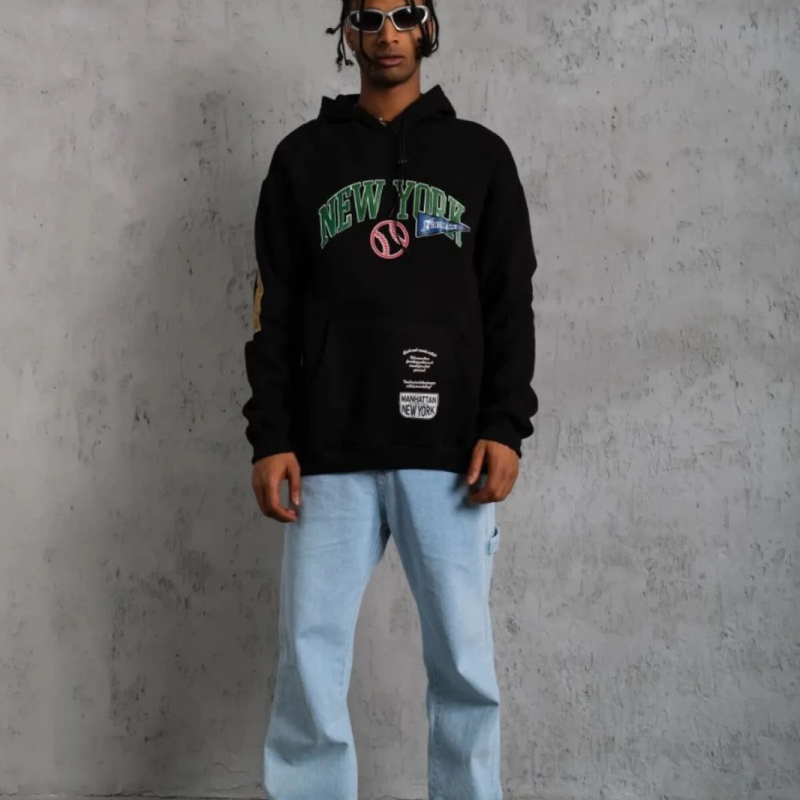 Baskılı Kapüşonlu Sweatshirt - Siyah -