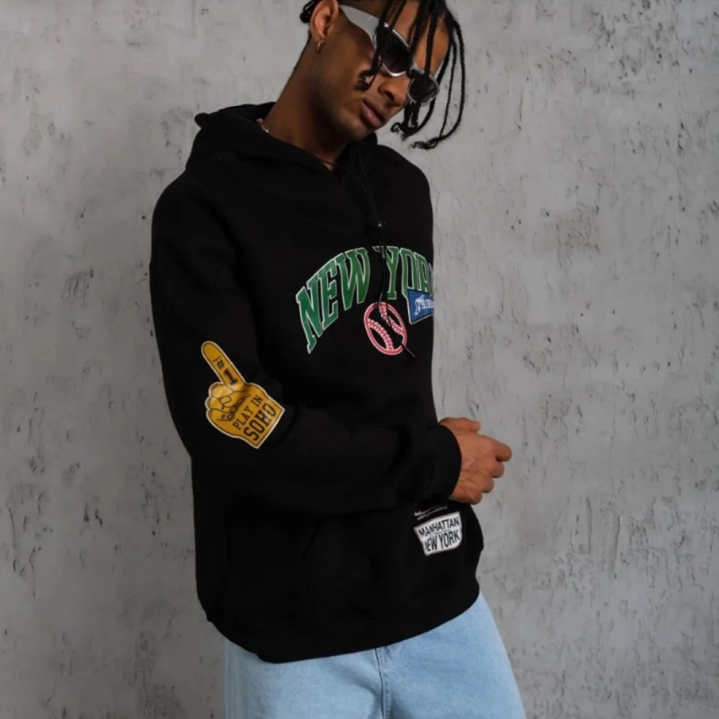 Baskılı Kapüşonlu Sweatshirt - Siyah -