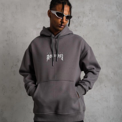 Baskılı Kapüşonlu ve Kanguru Cepli Sweat- Gri