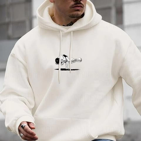 Baskılı Kapüşonlu ve Kordon İpli Sweat - Beyaz -