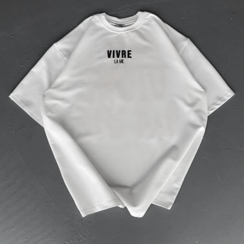 Baskılı Oversize Bisiklet Yaka T-shirt - Beyaz -