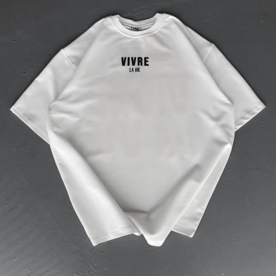 Baskılı Oversize Bisiklet Yaka T-shirt - Beyaz -