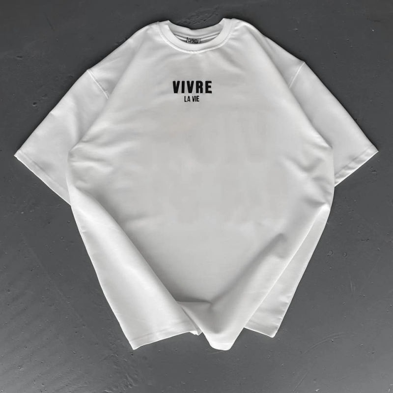 Baskılı Oversize Bisiklet Yaka T-shirt - Beyaz -