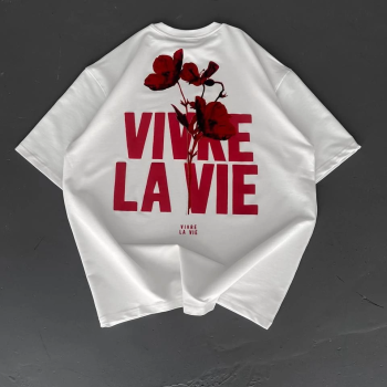 Baskılı Oversize Bisiklet Yaka T-shirt - Beyaz -