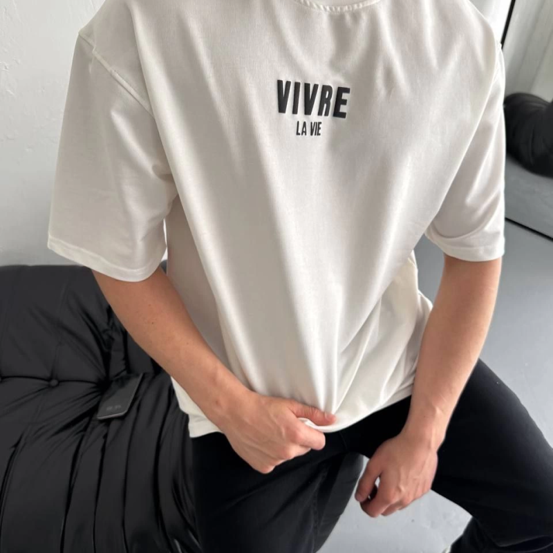 Baskılı Oversize Bisiklet Yaka T-shirt - Beyaz -