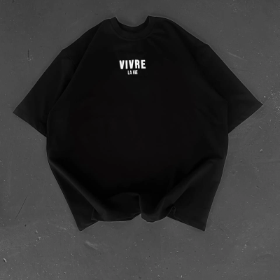 Baskılı Oversize Bisiklet Yaka T-shirt - Siyah -