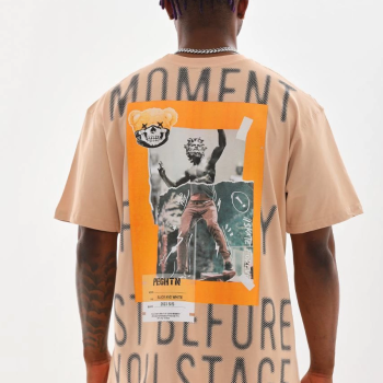 Baskılı Oversize T-Shirt - Bej -