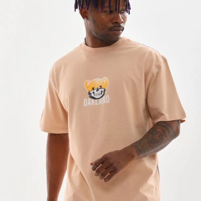 Baskılı Oversize T-Shirt - Bej -