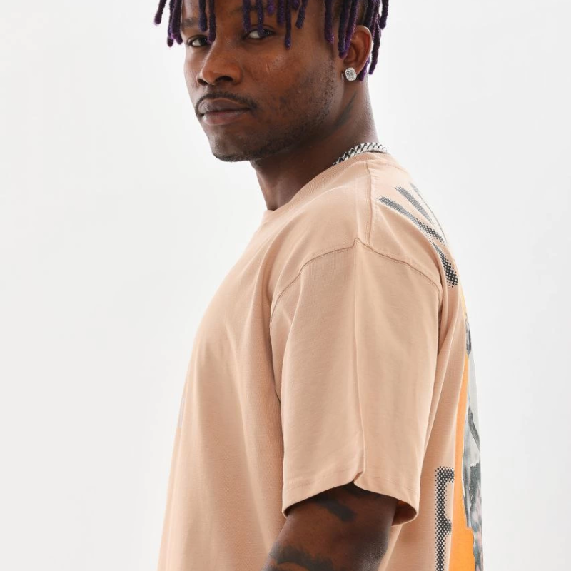 Baskılı Oversize T-Shirt - Bej -