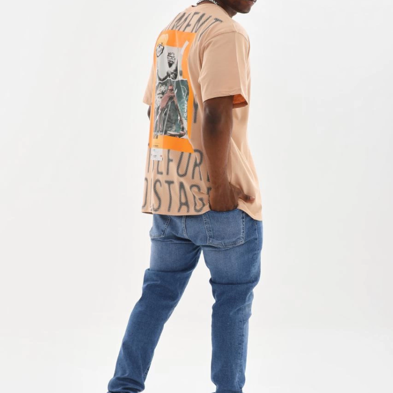 Baskılı Oversize T-Shirt - Bej -