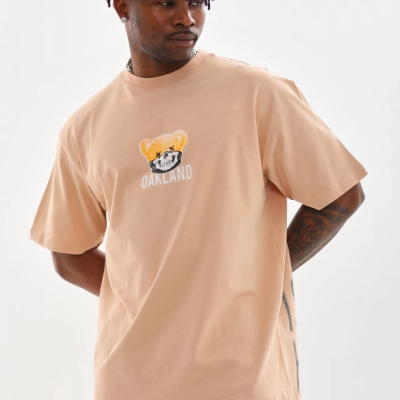 Baskılı Oversize T-Shirt - Bej -