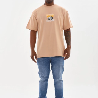 Baskılı Oversize T-Shirt - Bej -