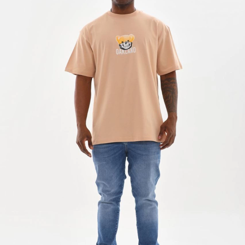 Baskılı Oversize T-Shirt - Bej -