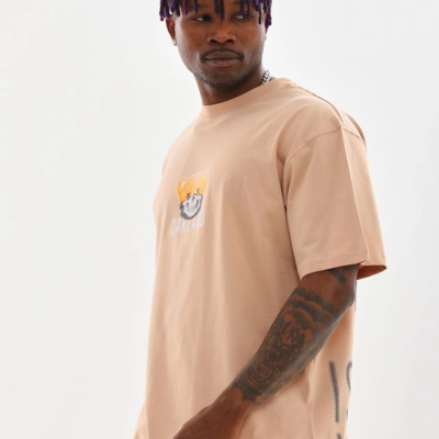 Baskılı Oversize T-Shirt - Bej -