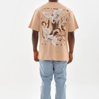 Baskılı Oversize T-Shirt - Bej -